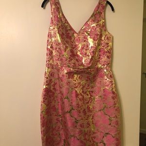 Pink and gold rose print Lilly Pulitzer dress